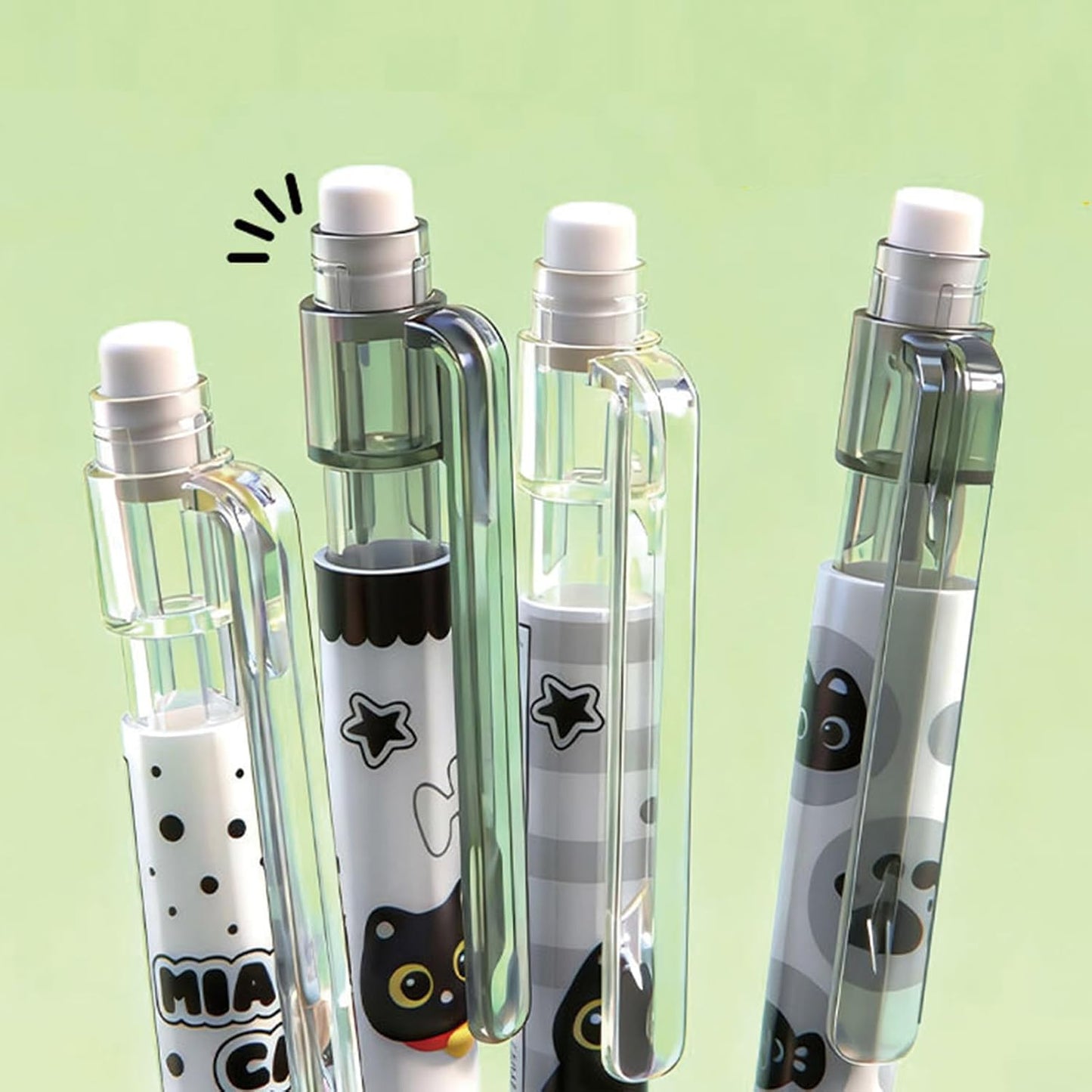 MOZXIRZ 4 Pcs Cute Mechanical Pencils with Top Eraser 0.5mm Cartoon Space Mechanical Pencil School Pencil for Women (6pcs Space)