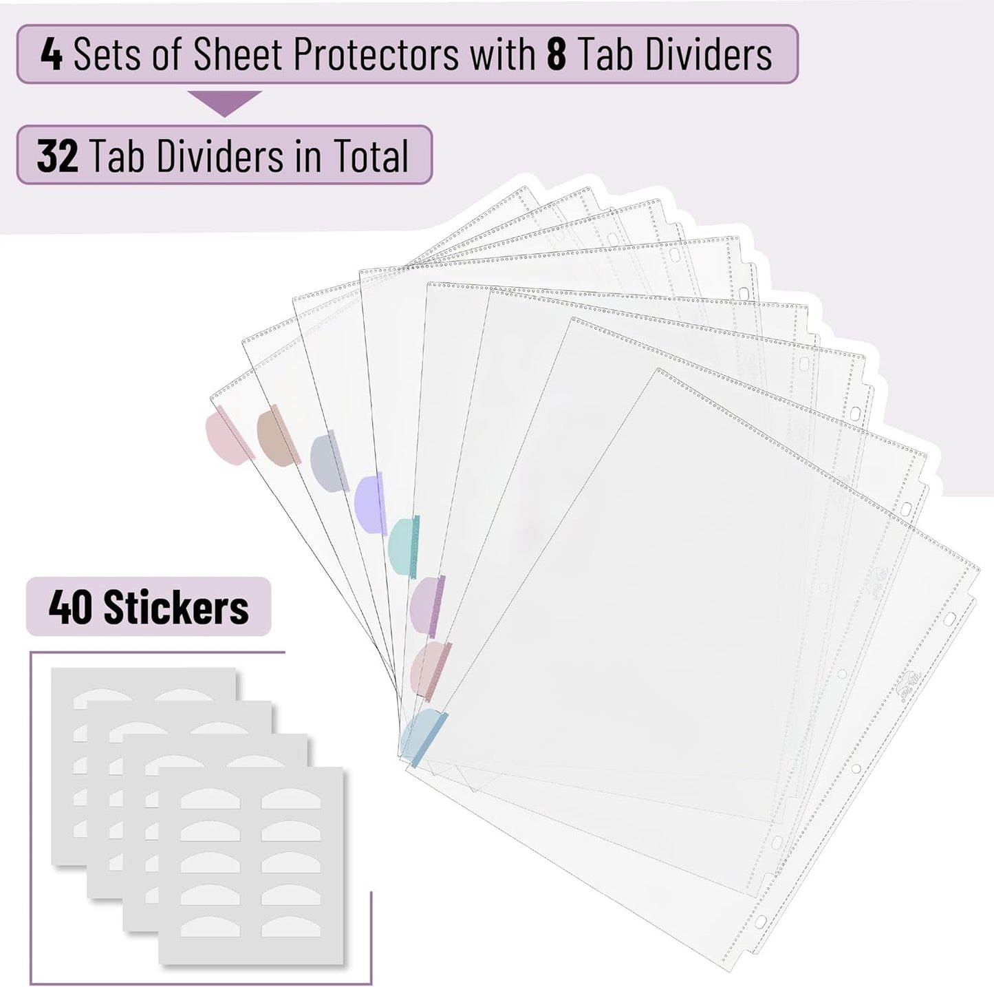 Mr. Pen- Clear Sheet Protectors with Tabs, 8.5x11 Inches, 8 Tabs, 2 Sets, Durable Clear Plastic Dividers for 3 Ring Binders, Insertable Index Page Divider with Multicolor Tabs