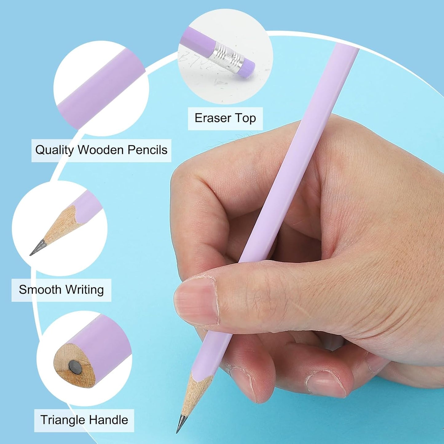 PATIKIL Round Pencils, 36 Pack Triangle HB Graphite Pencil Woodcase Wooden Pencils with Eraser for Classroom Office Writing Drawing Supplies, Green