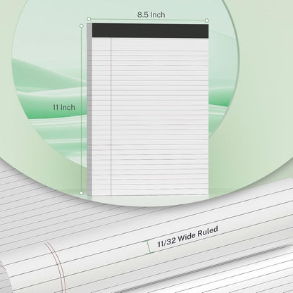 2-Pack Professional Legal Pads 8.5x11 Inches, Wide Ruled White Paper Perforated - 50 Sheets per Pad, Durable for Office, School & Legal Use