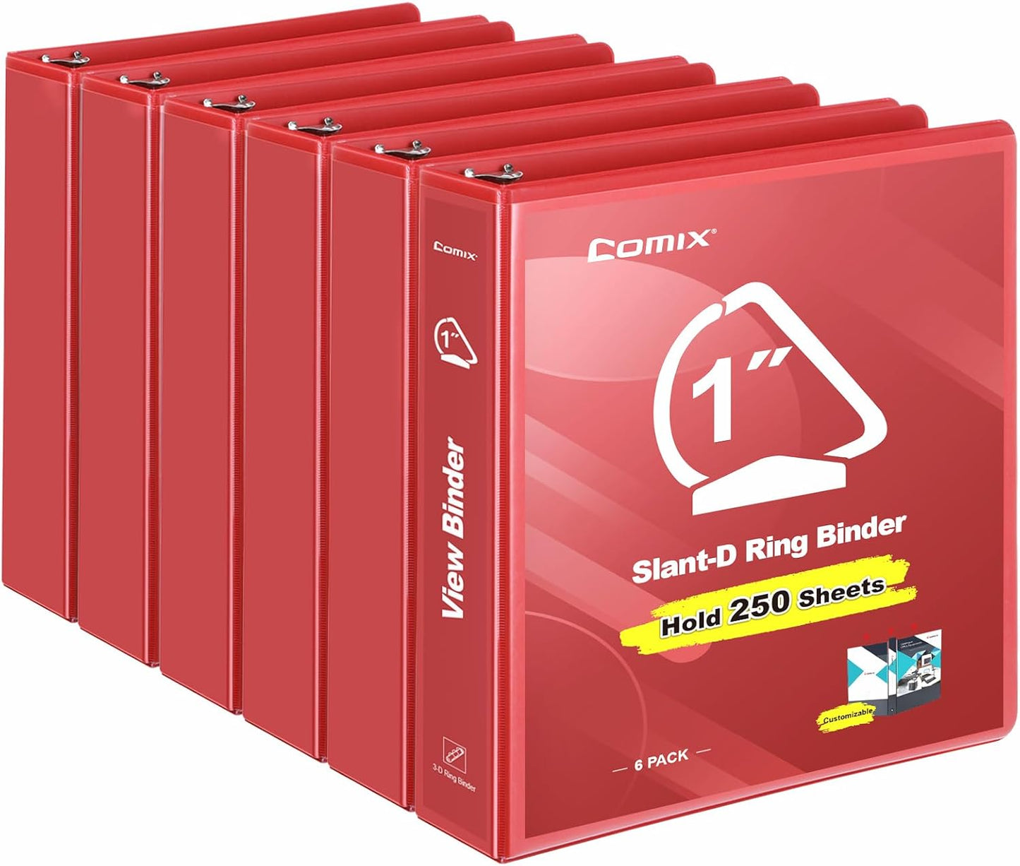 COMIX Sturdy 1 Inch Binders 3 Ring with Clear View Cover, 1" Slant-D Ring View Binder Holds 225 Sheets of US Letter Size Paper, 6 Pack (Green)