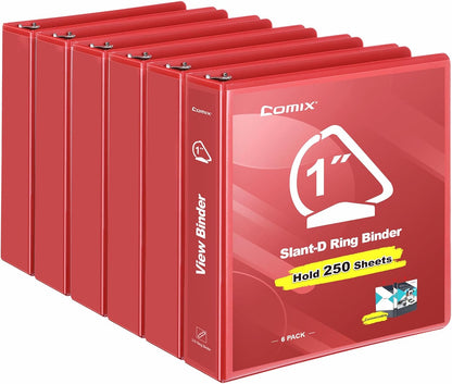 COMIX Sturdy 1 Inch Binders 3 Ring with Clear View Cover, 1" Slant-D Ring View Binder Holds 225 Sheets of US Letter Size Paper, 6 Pack (Green)