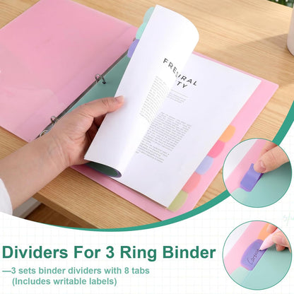 6 Sets of 48Pcs Binder Dividers with Tabs, 8 Tab Dividers for 3 Ring Binder - Waterproof Plastic Notebook Dividers for Office, School(8.5 × 11 Inch)