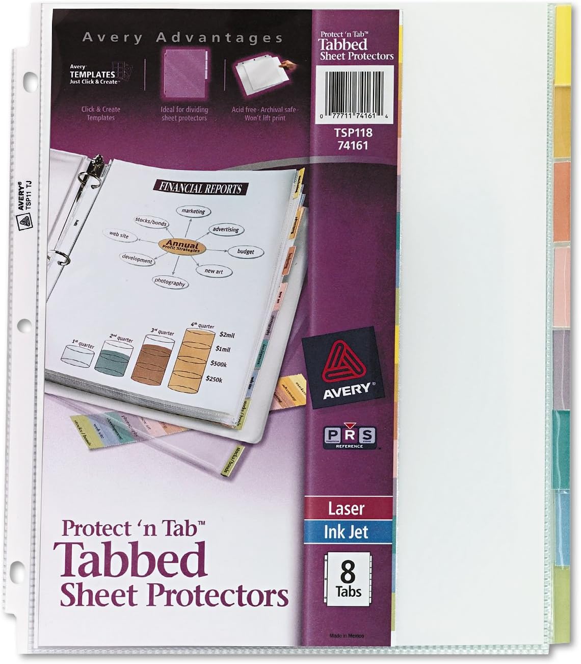 Avery Clear Protect 'n Tab Tabbed Sheet Protector Dividers, 8-Tab Set, Top Load, 8 Page Protectors (74161)