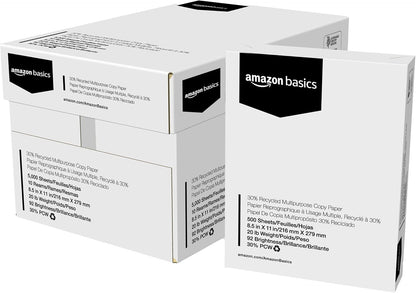 Amazon Basics 30% Recycled Multipurpose Copy & Print Paper, 8.5 x 11 Inches, 20 lb Weight, 92 Bright, White, FSC Certified, 1500 Sheets (3 Reams)