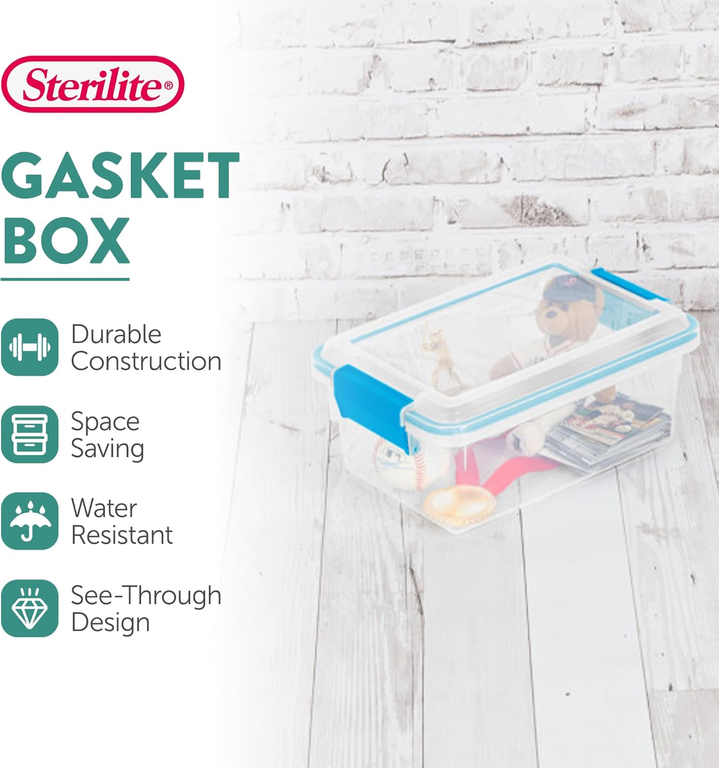 Sterilite 4-Pack Gasket Box, Weather-Resistant Storage Bins with Latching Lids, 32 Quart - Heavy-Duty Organizing Containers for Closet, Bathroom, and Office
