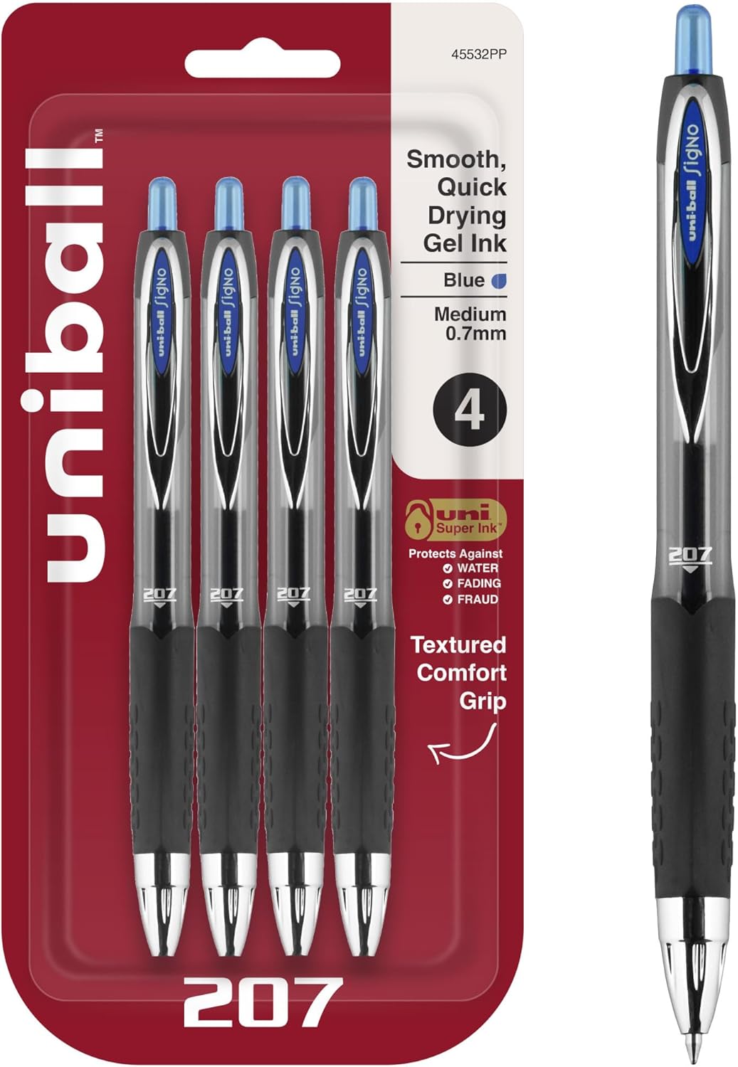 uni-ball 207 Retractable Gel Pens Medium Point, 0.7mm, Black, 12 Pack