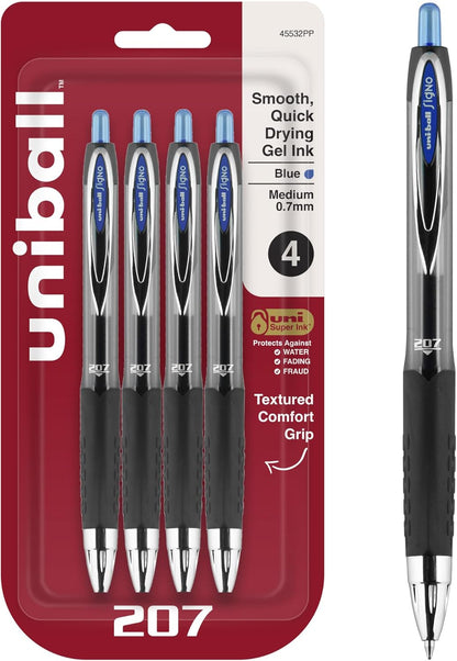 uni-ball 207 Retractable Gel Pens Medium Point, 0.7mm, Black, 12 Pack