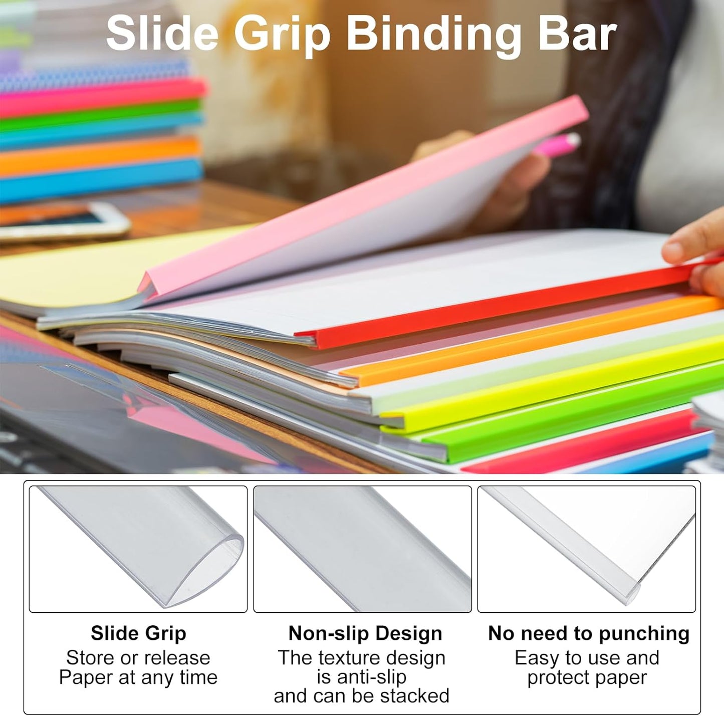 PATIKIL 20Pcs Binding Bars, 13x8mm Binding Bars Slide Grip 50 Sheets Capacity A4 Size Report Binder Presentation Binder for Study Office Report Cover Resume, Transparent Yellow
