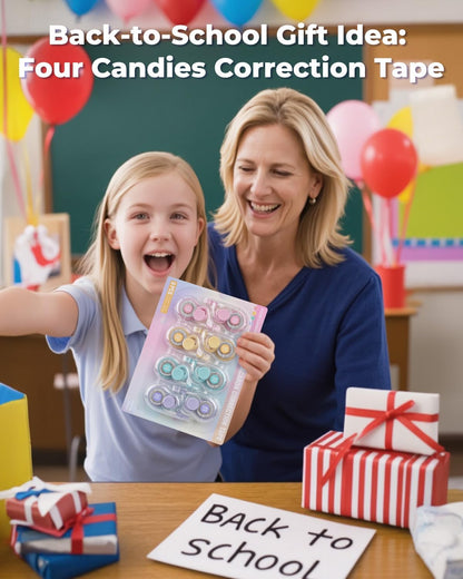 Four Candies White Correction Tape, 39.4 Feet, 12 Pack Easy to Use Applicator for Instant Corrections, Tear-Resistant, Smooth & Quick-Drying Tape for Office & School Supplies