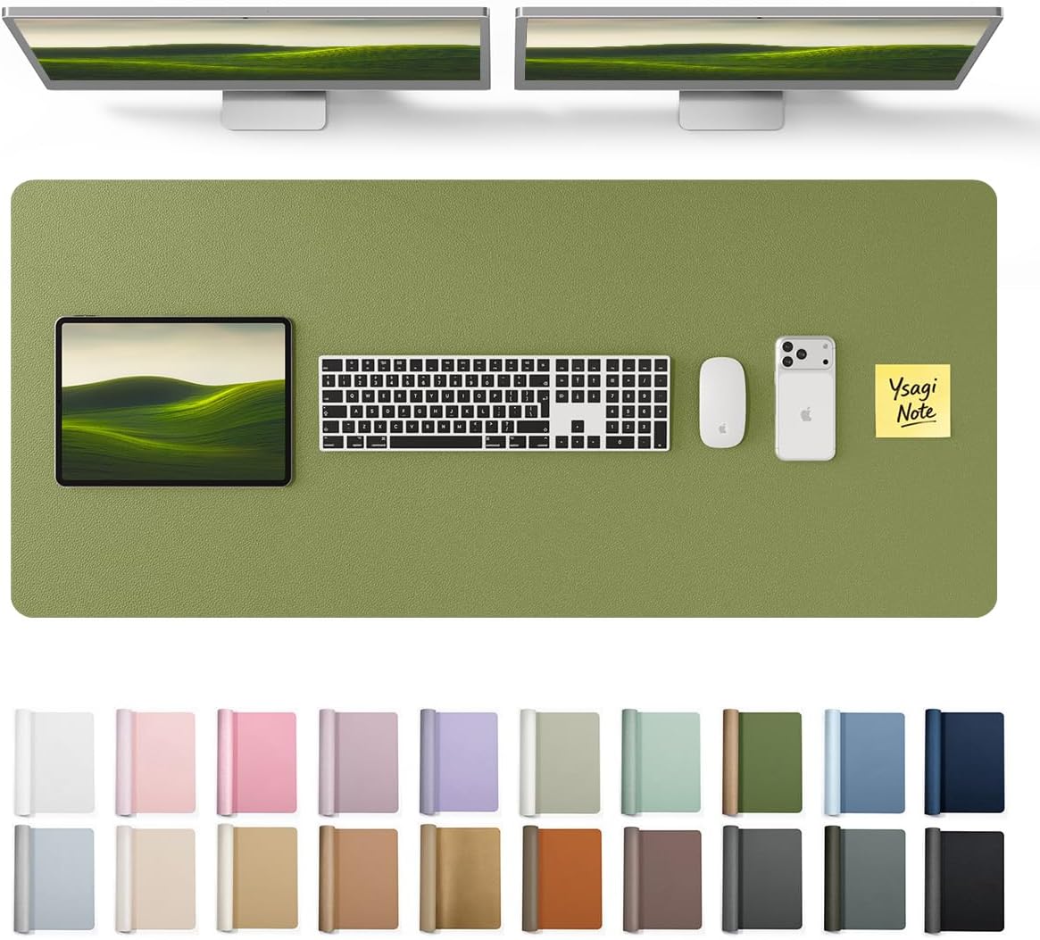 YSAGi Leather Desk Pad Protector, Office Desk Mat, Large Mouse Pad, Non-Slip PU Leather Desk Blotter, Waterproof Laptop Desk Writing Pad for Office and Home (23.6" x 13.8", Eggshell) - Colors B