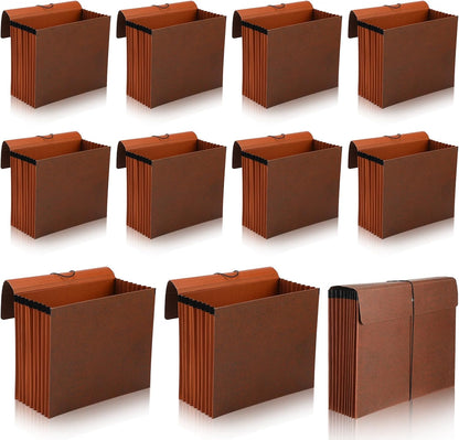 PerKoop 5 Pcs Expanding File Folder with Flap 7 Inch Expansion Expanding File Wallet with Elastic Cord Closure Letter Size Heavy Duty Document Organizer, 10 Slots, Brown