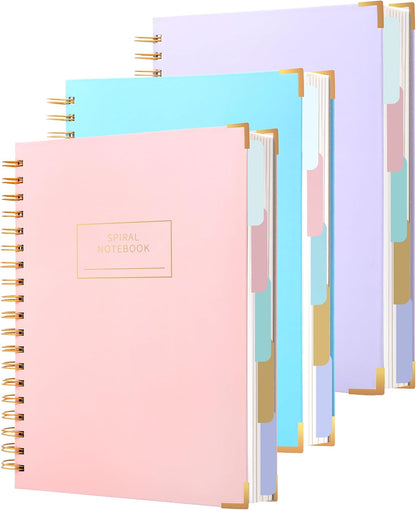Hardcover Spiral Notebook with Tabs 8"x10" Large Spiral Lined Journals for Women with Dividers 240 Pages College Ruled Composition Notebook 5 Subject Notebook for Work, Back to School, Gifts, Purple