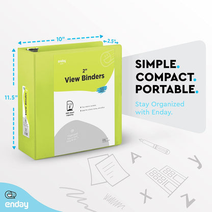 3 Inch Binder 3 Ring Binders Green, Slant D-Ring 3” Clear View Cover with 2 Inside Pockets, Heavy Duty Colored School Supplies Office and Home Binders – By Enday