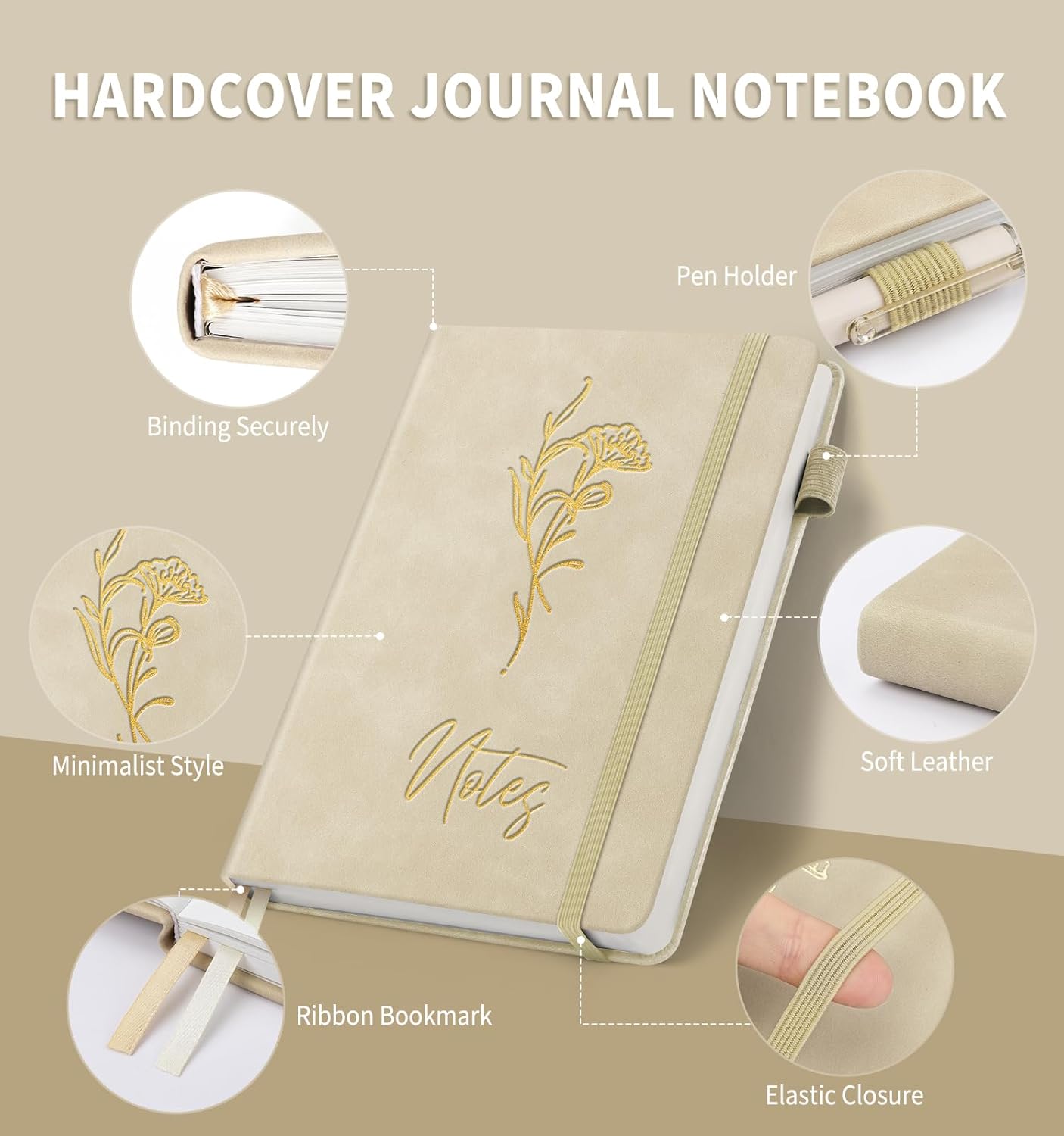 Lined Journal Notebook for Women Men, A5 Hardcover Leather Journals for Writing, 200 Pages Thick Paper, Daily Journal Notebook for Work, School, Note Taking, Business, Travel, College Ruled