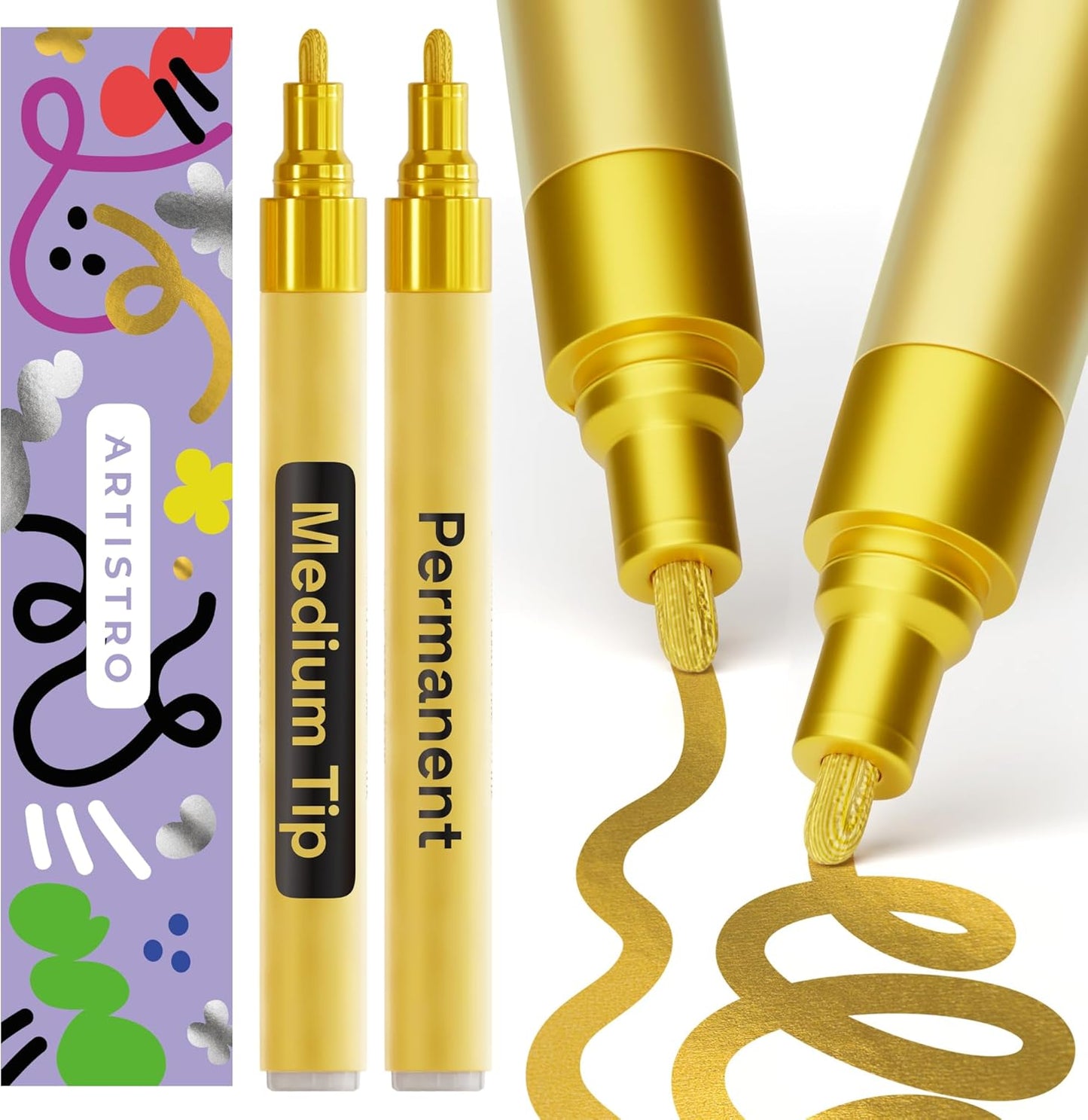 ARTISTRO 2 White Permanent Marker - Waterproof Markers for Tire, Fabric, Rocks, Glass, Ceramic, Wood, Paper - Oil Based Paint Pens - Extra-Fine Tip 0.7mm