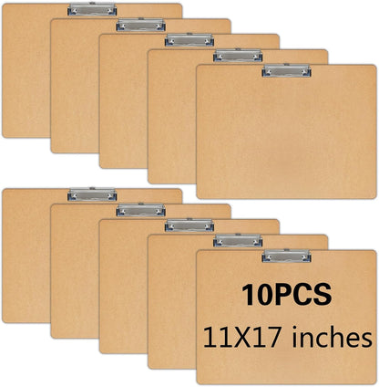 6 PCS Extra Large 11X17 Clipboard, Wood Cleats with Low Profile Clips for Drawing, Sketching, and Art Boards, Horizontal Wood Lapping, Landscape Layout (3Mm Thickness)