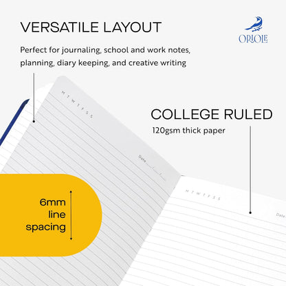 Oriole Vegan Leather Ruled Notebook - Chestnut Brown | 176 Pages of Thick Lined Paper | Soft Touch Hardcover Journal (5 x 8 in) with Gold Foil Bird Design & Luxury Gift Box