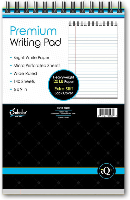 iScholar iQ+ Premium Writing Pad, White, 6" x 9", 140 Sheets, Double-Wire (69200)