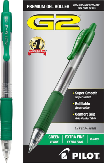 PILOT G2 Premium Refillable and Retractable Rolling Ball Gel Pens, Extra Fine Point, Black Ink, 12-Pack (31002)
