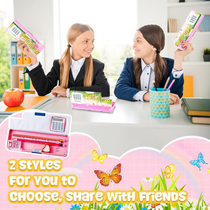 Henoyso Multifunctional Pencil Box for Girls Butterfly Pencil Case with Calculator and Sharpener Cool Cute Pencilcase School Supplies Essentials Christmas Birthday Gift Present for Kids Teens