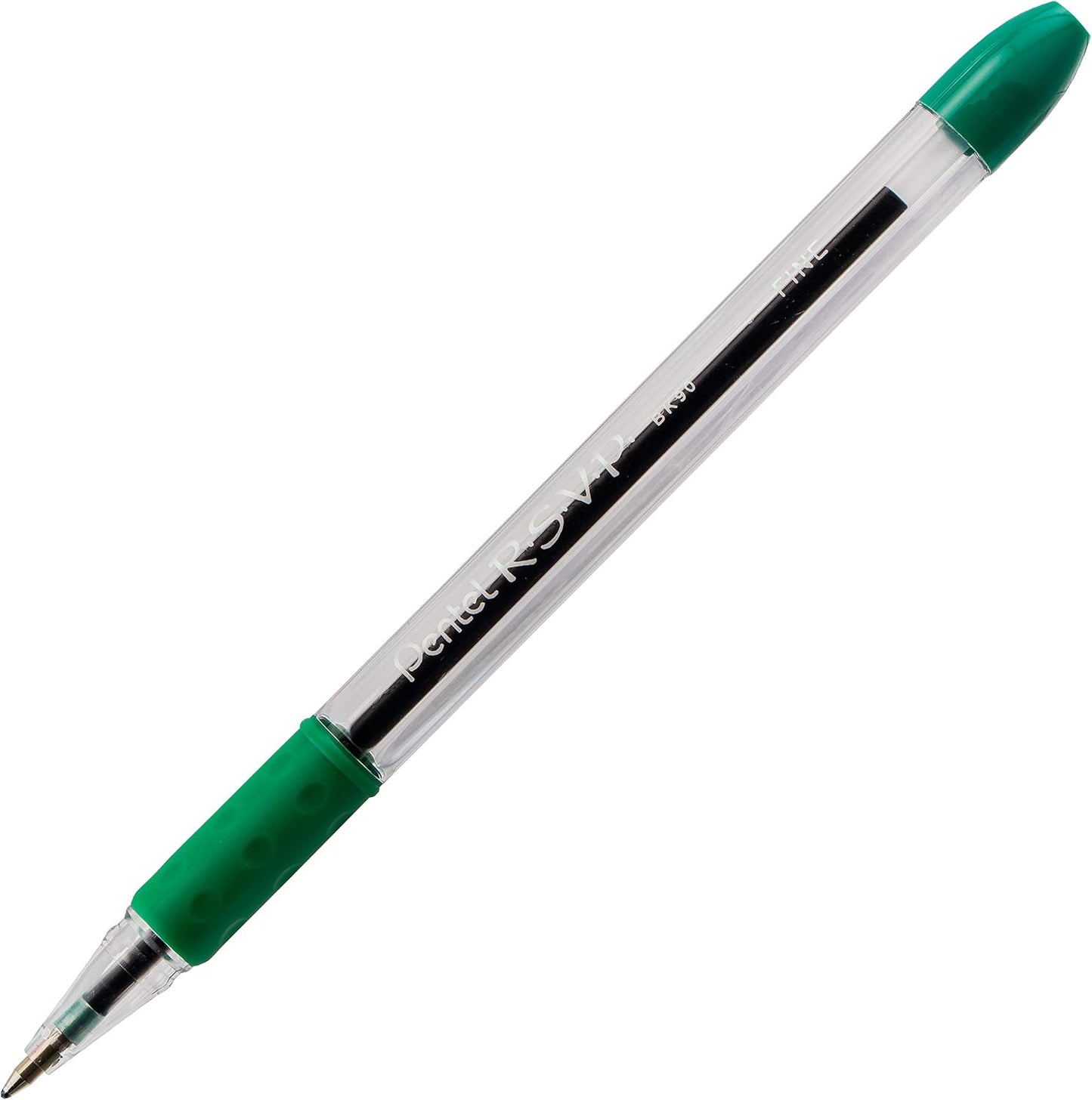 Pentel RSVP Ballpoint Pen, Fine Line, (0.7mm), Black Ink (BK90-A) (Pack of 1, 12 Count Total)