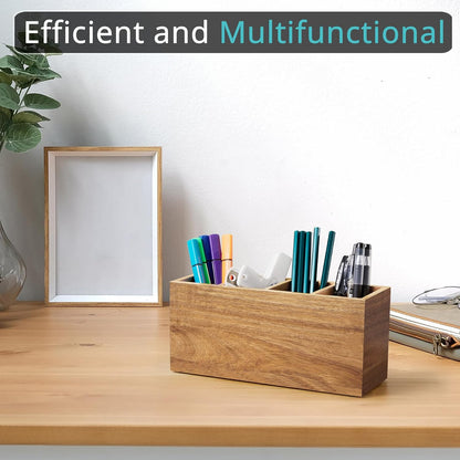 Bivvclaz Pencil Pen Holder for Desk, Wooden Office Desk Organizers and Accessories with 4 Slots for Countertop, Makeup Brush Holder Organizer for Bathroom Vanity, Silverware Caddy for Party, White