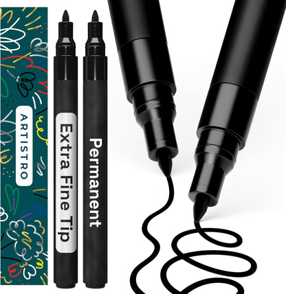 ARTISTRO 2 White Permanent Marker - Waterproof Markers for Tire, Fabric, Rocks, Glass, Ceramic, Wood, Paper - Oil Based Paint Pens - Extra-Fine Tip 0.7mm
