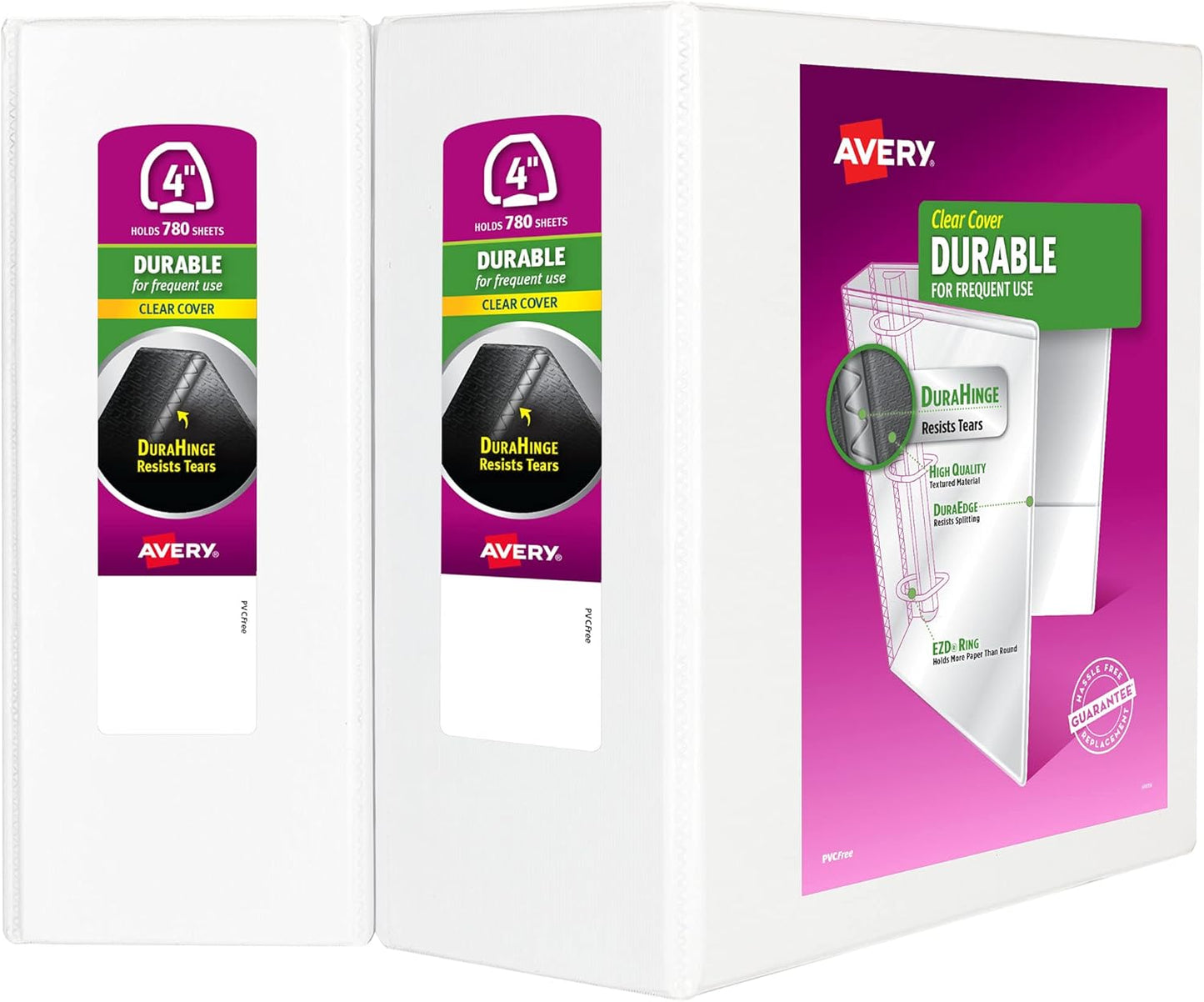Avery Durable View 3 Ring Binders, 4 Inch Round Ring EZD, 780 Sheet Capacity, White, 4.5" Wide Spine, Holds 8-1/2" x 11" Paper, Great for Organizing Reports & Projects (2-Pack of 09801)
