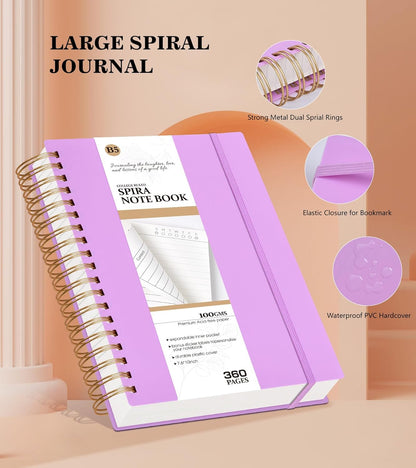 MUAHLIUB Spiral Notebook Journal College Ruled, 360 Pages Lined Thick Journals for Women Men, B5 Big Notebooks with 100GSM Paper, Spiral Bound Journaling for Writing Work School Black 7.6"×10"