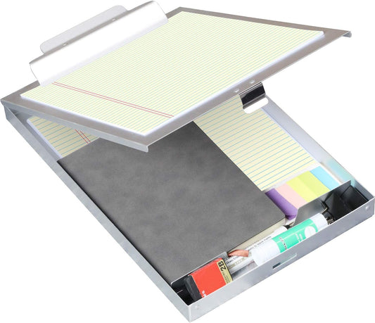 ROCOFF Metal Clipboard with Storage - Letter Size Aluminum Clipboards, Low Profile Clip Box Heavy Duty, Great for Office Jobsite or Classroom, Medical System, Law Enforcement, Single Compartment
