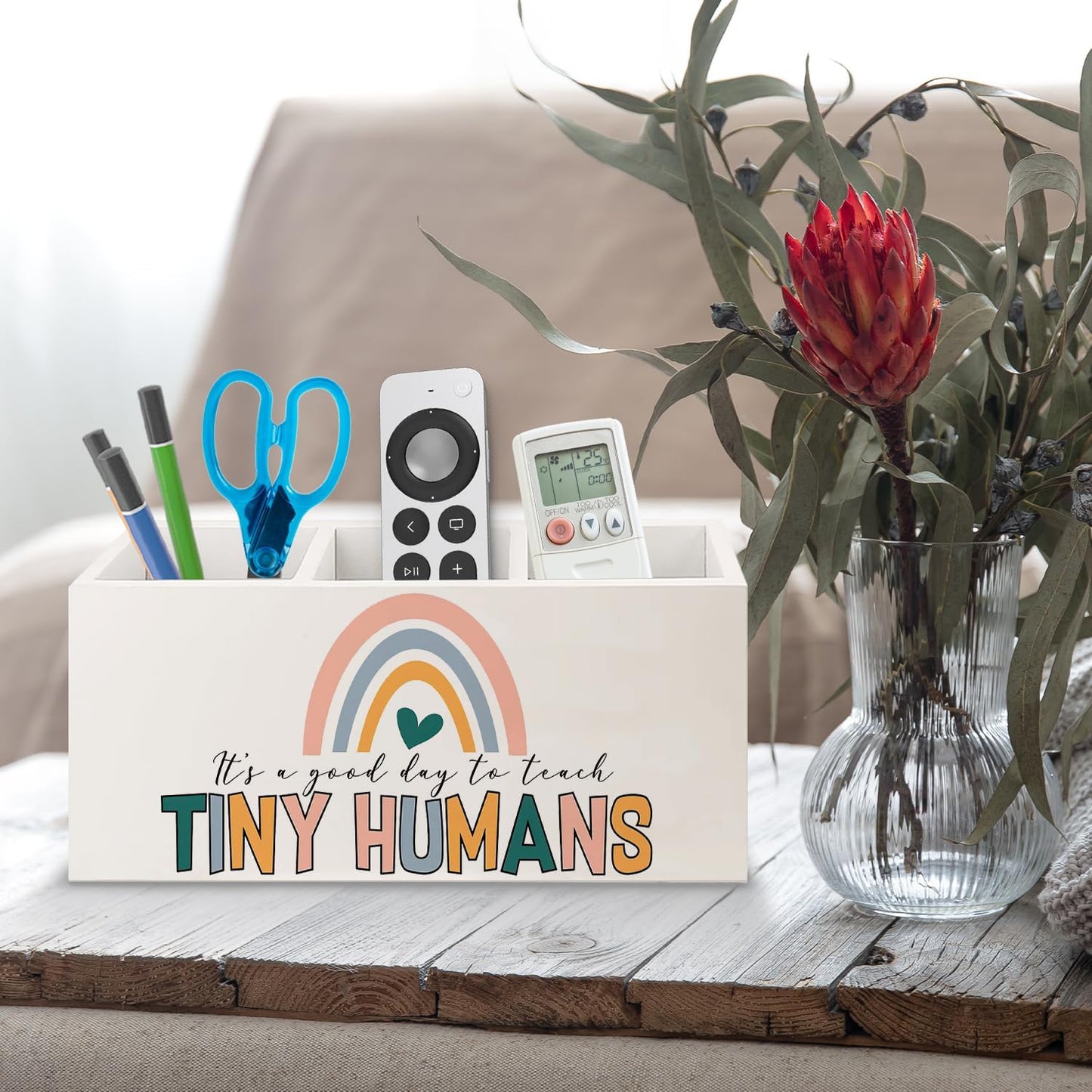 Teacher Appreciation Gifts, Boho Rainbow Teacher Wooden Pen Pencil Holder for Office Desk, Back to School Supplies Gifts for Teachers, It's a Good Day to Teach Tiny Humans