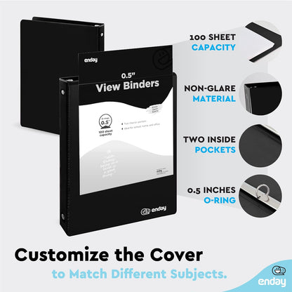 Enday 1 Inch Binder (6 Pack - Grey) 3 Ring Binder 1 inch with Clear View Cover and 2 Inside Pocket - for Letter Size 8.5 x 11'' Paper, Ideal for School Supplies, Office, and Home