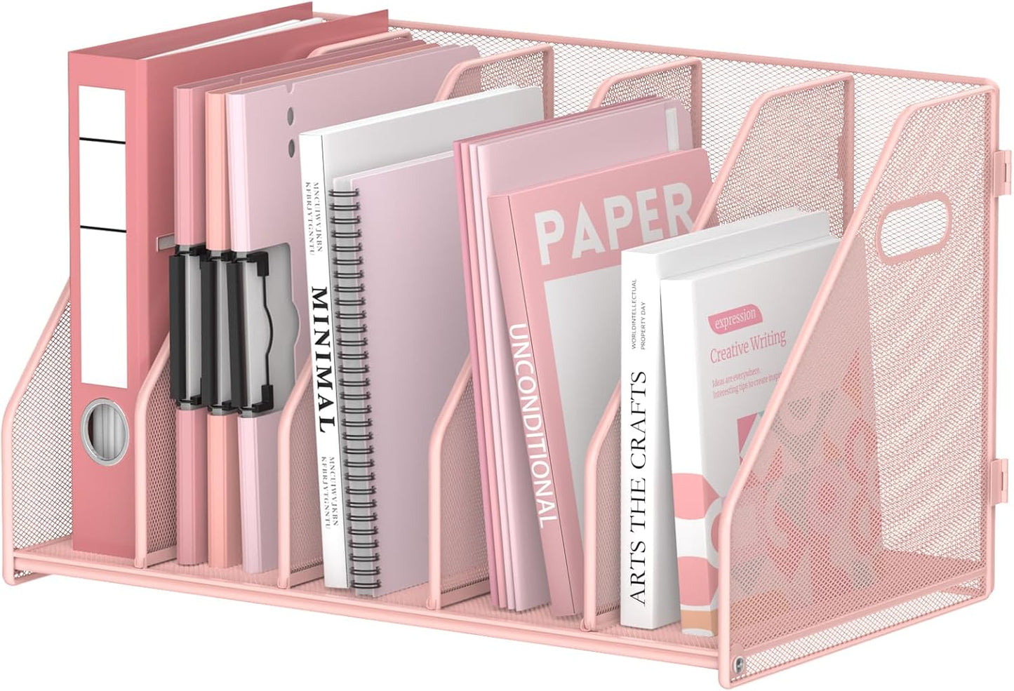 SUPEASY Binder Organizer, Magazine File Holder with 5 Vertical Compartments Rack, Metal Desk File Organizer & Binder Holders, Magazine Organizers for Office Desktop, Home, School, Classroom (Black)