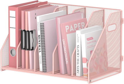 SUPEASY Binder Organizer, Magazine File Holder with 5 Vertical Compartments Rack, Metal Desk File Organizer & Binder Holders, Magazine Organizers for Office Desktop, Home, School, Classroom (Black)