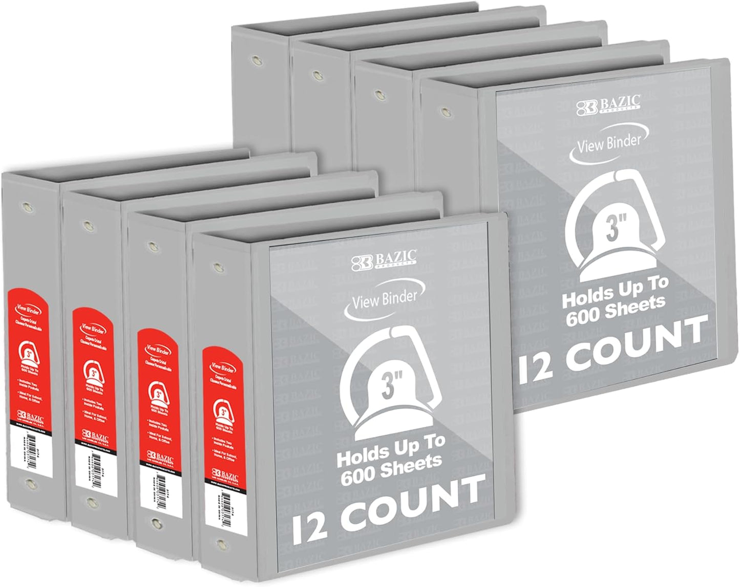 BAZIC Products 3 Ring Binder 3" View Binders Slant D Ring Organizer - White, Hold 600 Sheets Paper, for School Office Home, 2-Count