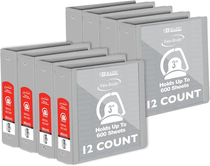 BAZIC Products 3 Ring Binder 3" View Binders Slant D Ring Organizer - White, Hold 600 Sheets Paper, for School Office Home, 2-Count