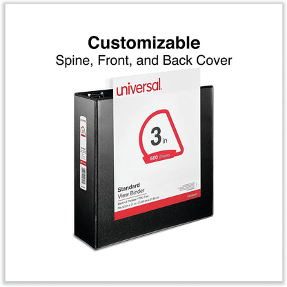 Universal 3" D-Ring View Binder, 600 Sheet Capacity, Black