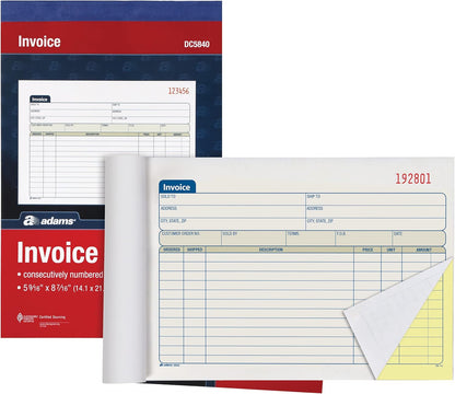 Adams Invoice Book 3 Pack, 2 Part Carbonless Invoices, Horizontal Sales Slip, 5-9/16 x 8-7/16 Inches, 50 Sets per Book (DC5840-3)
