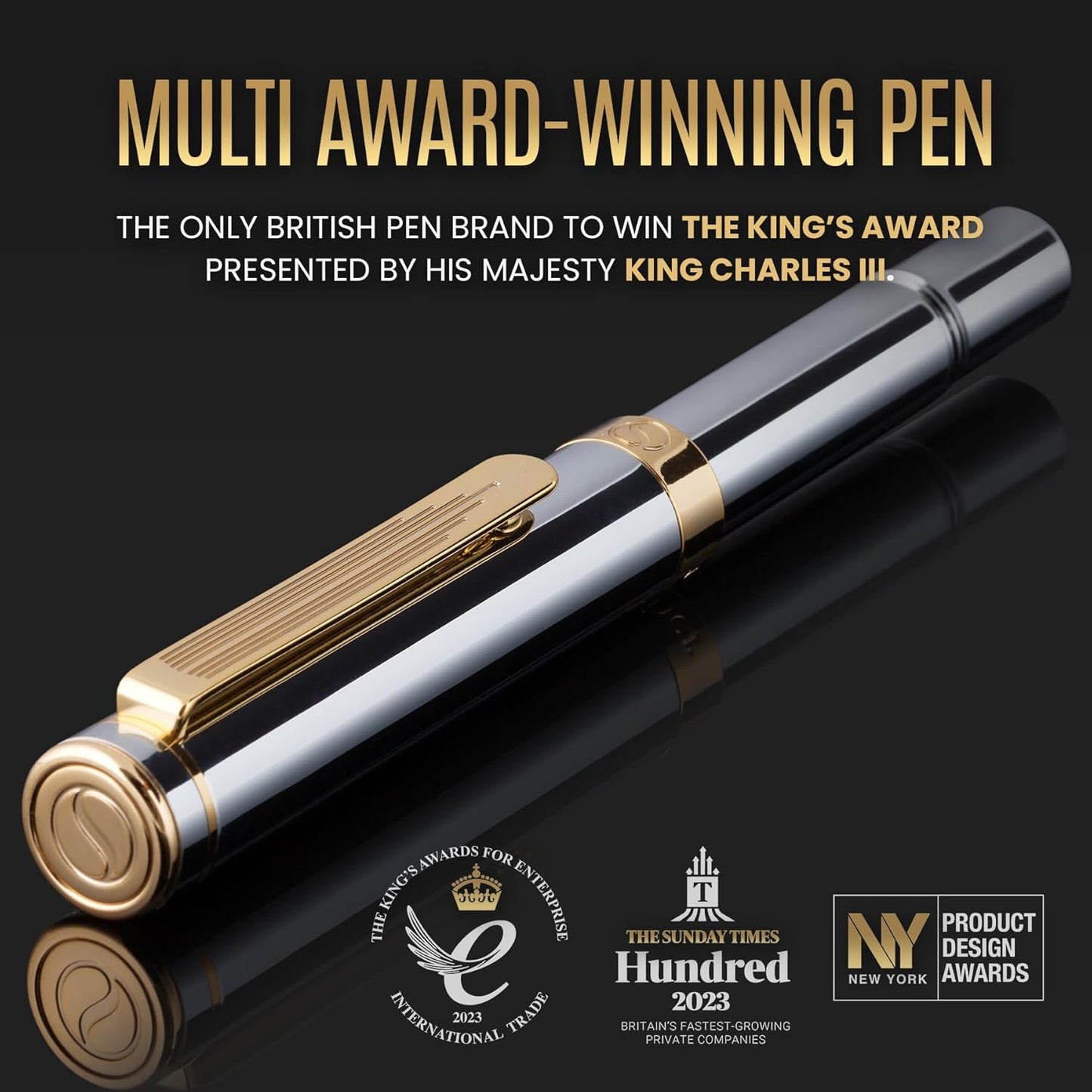 Scriveiner Black Rollerball EDC Luxury Pen, Stunning Pocket Pen with Chrome Finish, Cool Writing, Best Gift for Men & Women, German Schmidt Refill, Nice Present, Fancy Office Designer Set