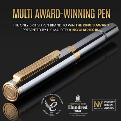 Scriveiner Black Rollerball EDC Luxury Pen, Stunning Pocket Pen with Chrome Finish, Cool Writing, Best Gift for Men & Women, German Schmidt Refill, Nice Present, Fancy Office Designer Set