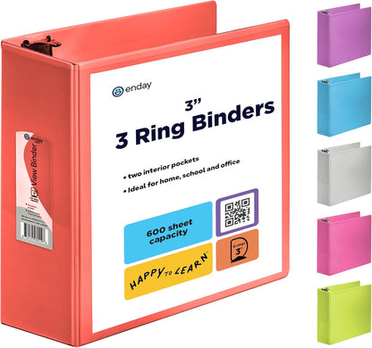 3 Inch Binder 3 Ring Binders Green, Slant D-Ring 3” Clear View Cover with 2 Inside Pockets, Heavy Duty Colored School Supplies Office and Home Binders – By Enday