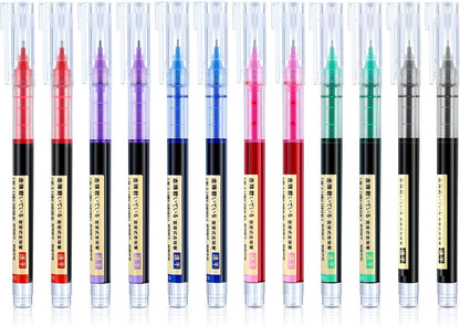 Frienda 12 Pieces Rolling Ball Pens 0.5 mm Japanese Quick Drying Fine Point Pens Liquid Ink Smooth Writing for Office Student Back to School Supplies(Multicolor)