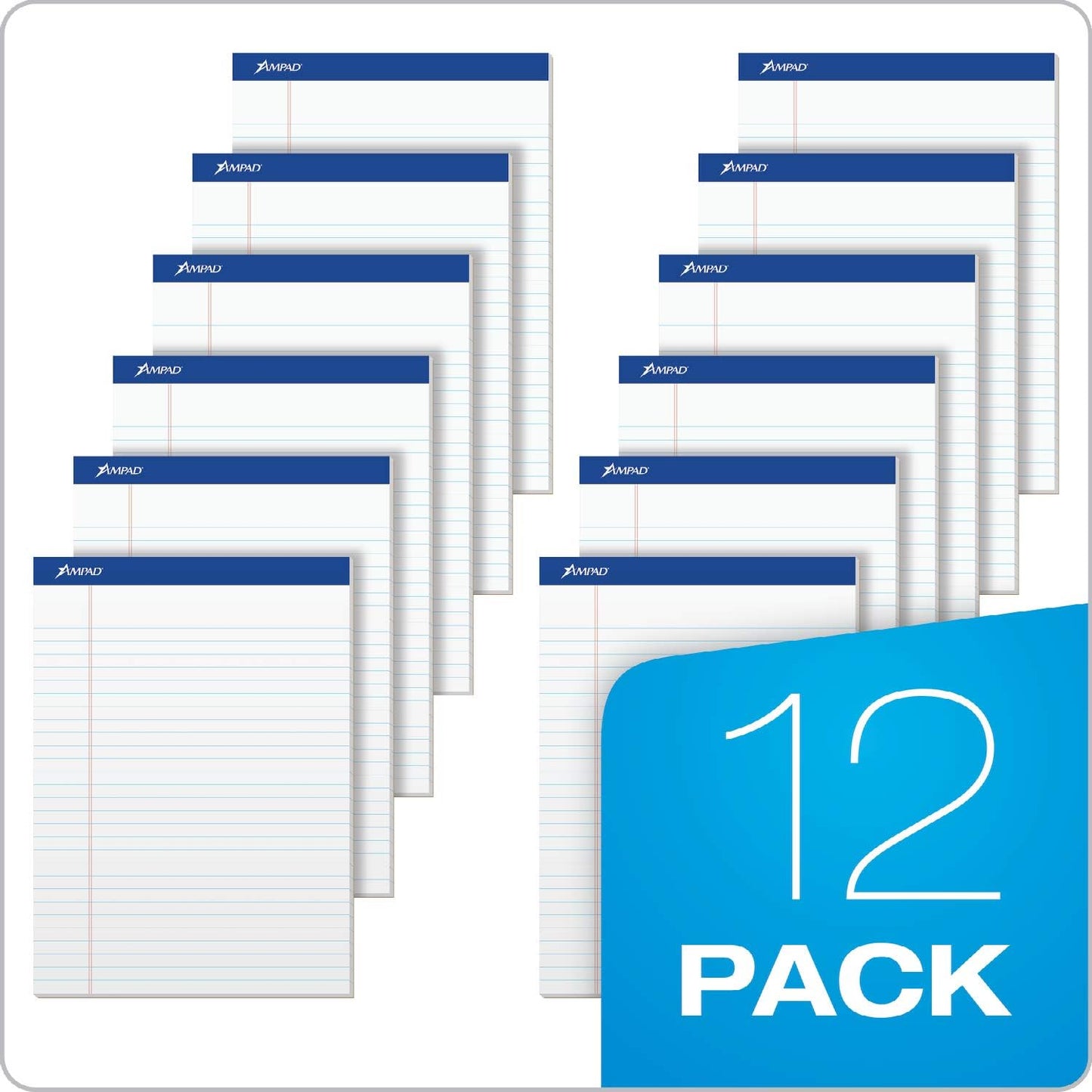 Ampad 5 x 8 Legal Pads, 12 Pack, Narrow Ruled, White Paper, 50 Sheets Per Writing Pad, American Pad & Paper, Made in USA (20-364)