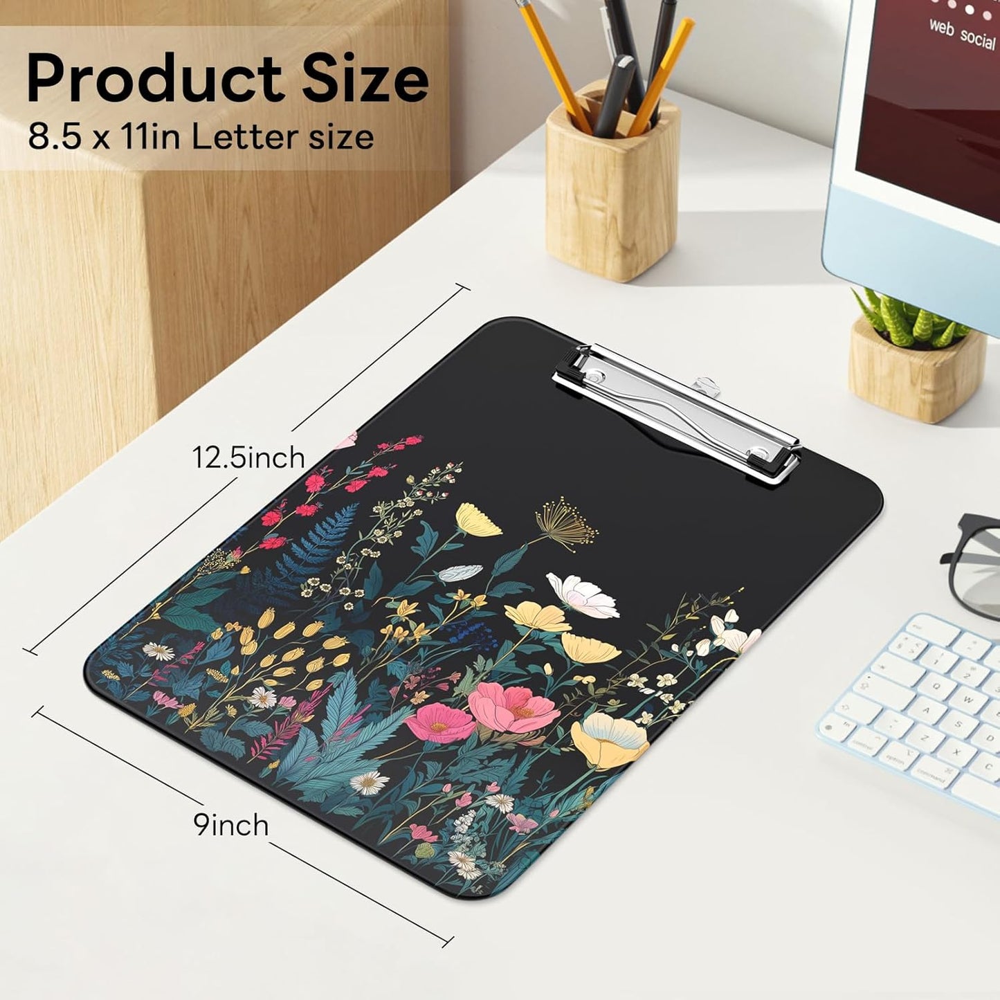 Plastic Cute Clipboard Low-Profile Metal Clip, A4 Letter Size 9 x 12.5 in, 8.5 x 11 Paper Clip Board for Teachers, Nurses, Classroom,Cute Black Cats