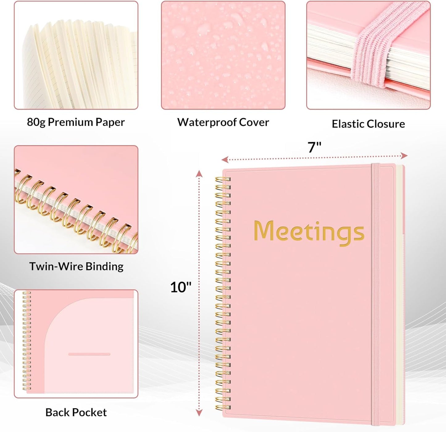 SUNEE Half Meeting Half Note 7"x10" Notebook for Work – 140 Pages, B5 Size Project Planner for Women&Men, Minutes Organizer for Meeting Notes, Ideas for Office/Business, PVC Waterproof Cover, Black