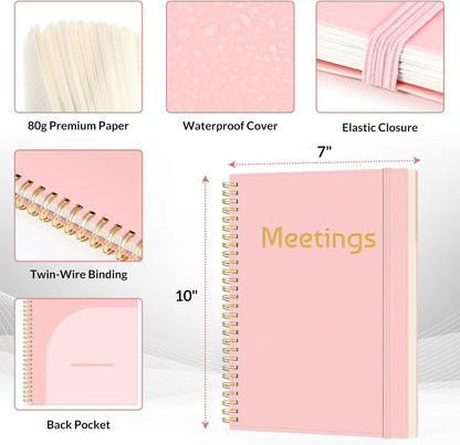 SUNEE Half Meeting Half Note 7"x10" Notebook for Work – 140 Pages, B5 Size Project Planner for Women&Men, Minutes Organizer for Meeting Notes, Ideas for Office/Business, PVC Waterproof Cover, Black