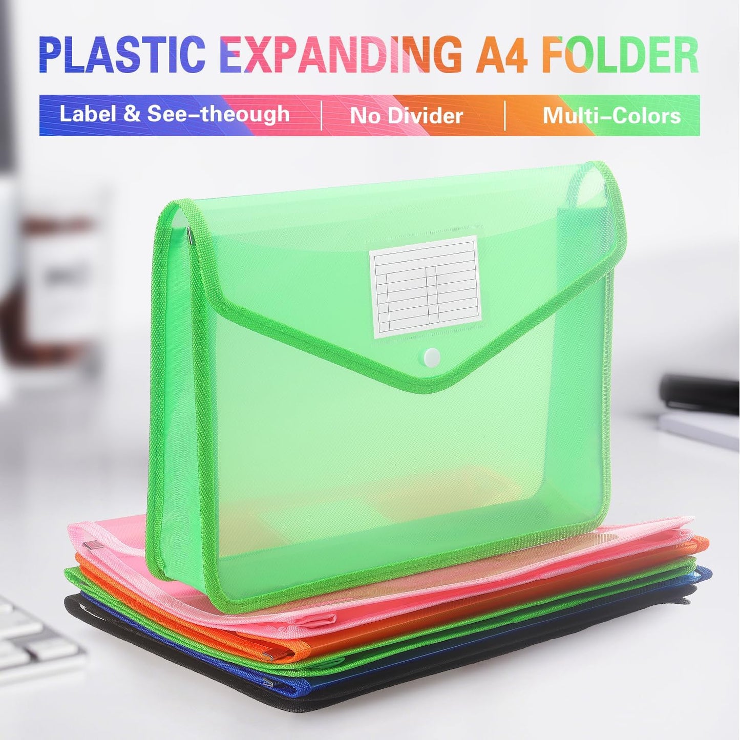 Plastic Expanding File Folder, Transparent envelopes with Snap Closure, No Dividers, Large Capacity, Fit Letter/A4 Size (Pink)