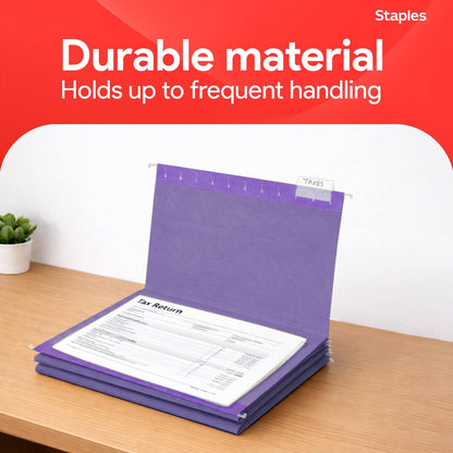 Staples Hanging File Folders, Letter Size, Blue, 5‑Tab, 1/5‑Cut Tabs, Includes Tabs & Inserts – 25/Pack