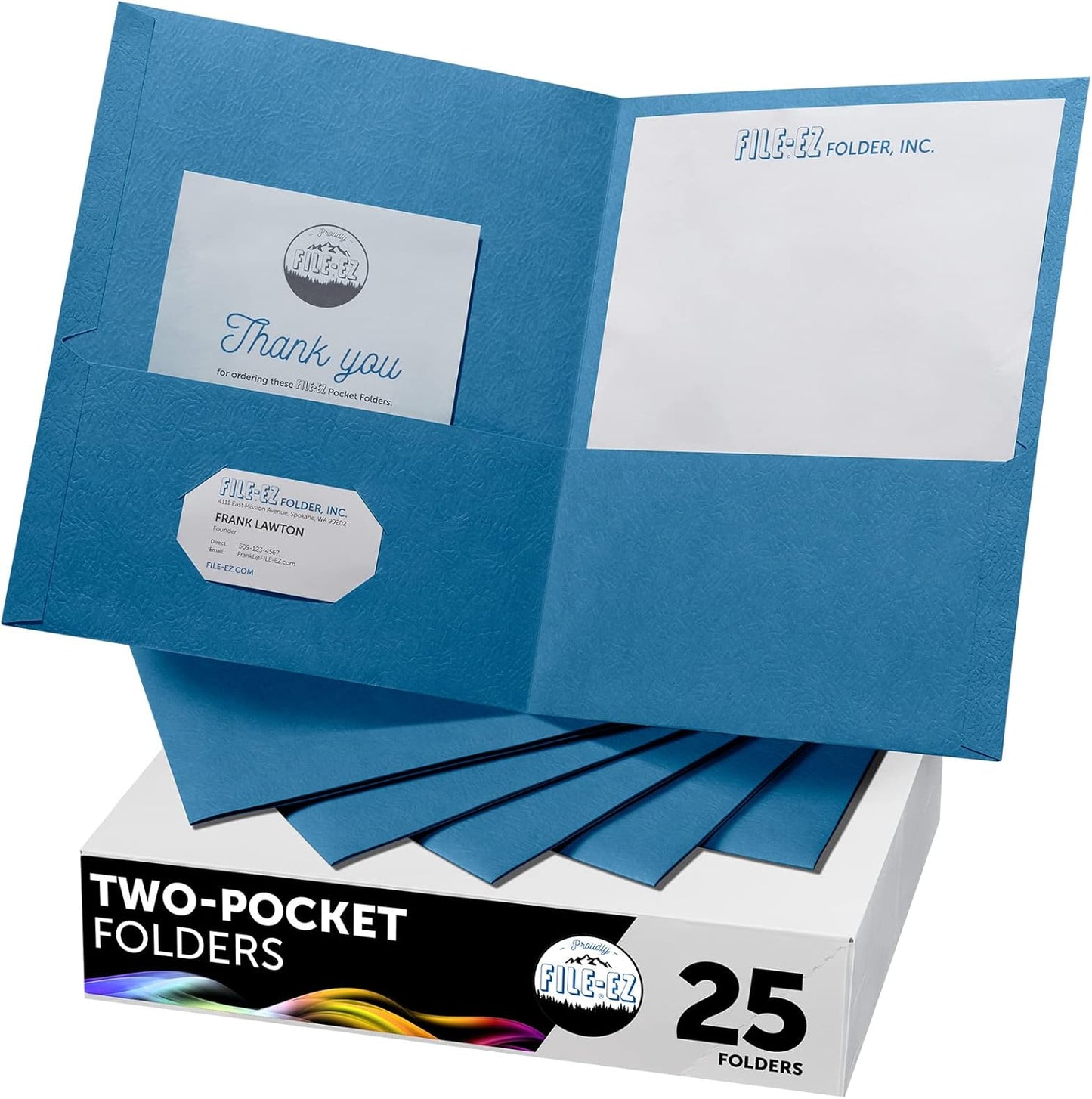 FILE-EZ Two-Pocket Folders, Navy Dark Blue, 25-Pack, Textured Paper, Letter Size (EZ-32523)